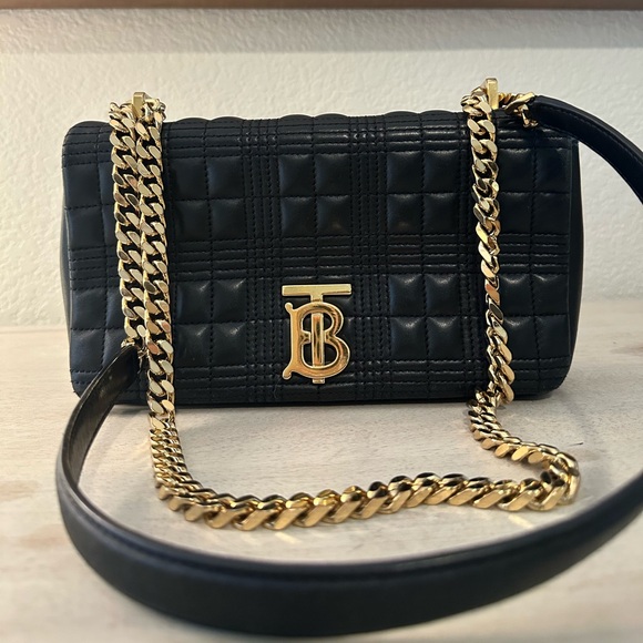 Burberry Handbags - Burberry Small Lola Quilted Lambskin Bag Black Gold